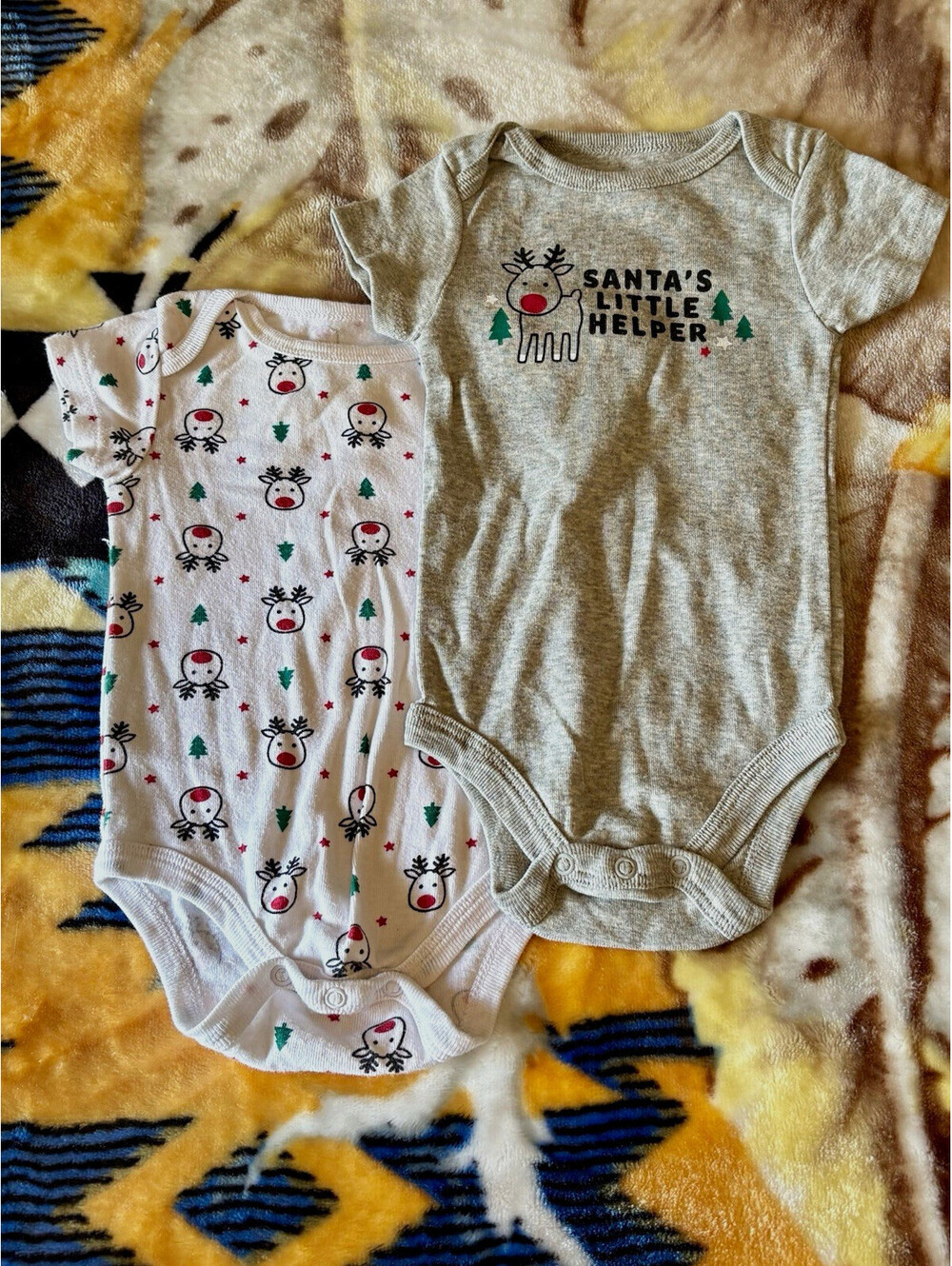 Little Wonders Christmas Bodysuits Set 3-6 Months Reindeer Holiday Pack of 2